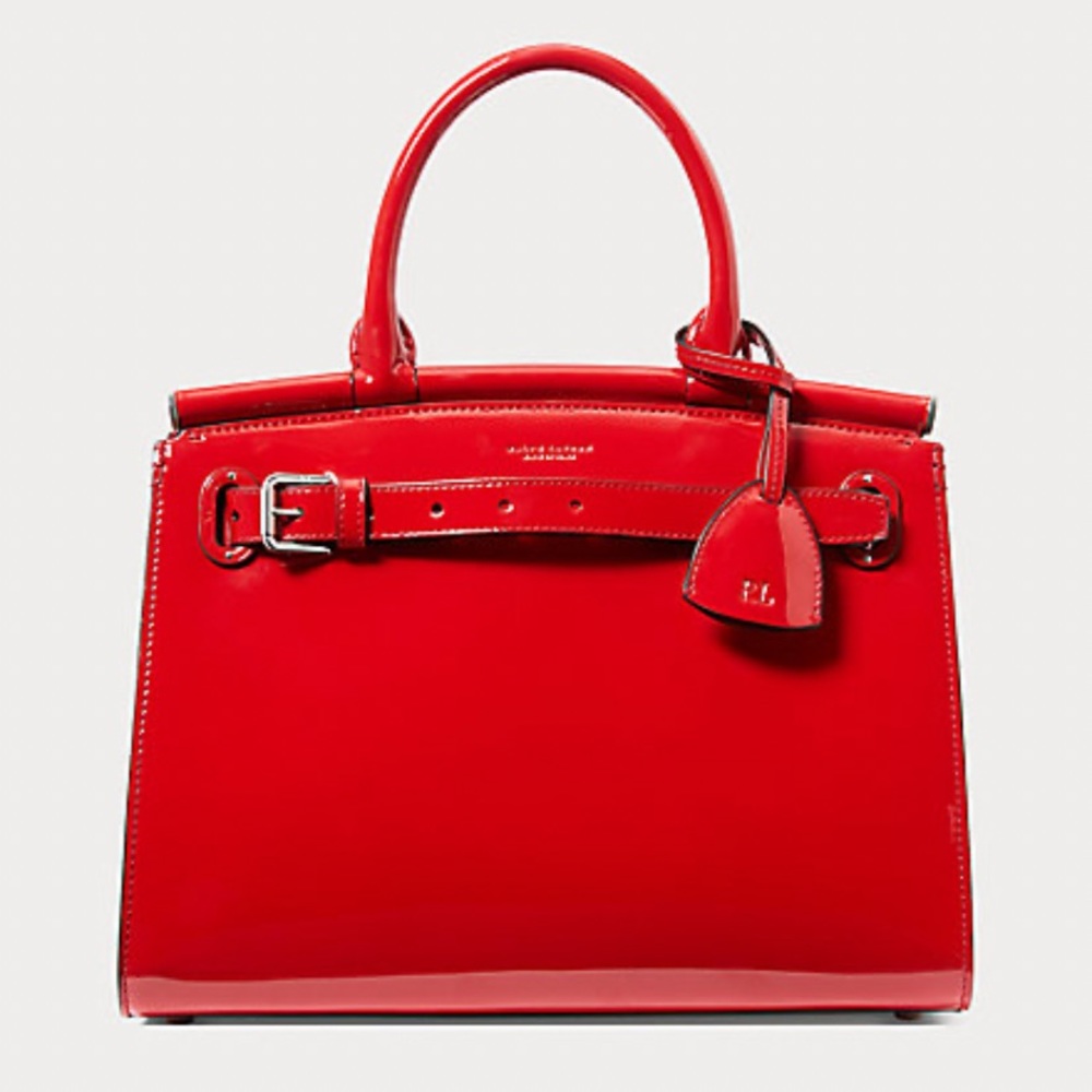 RALPH LAUREN COLLECTION RL 50 PATENT CALFSKIN TOP HANDLE IN RED
